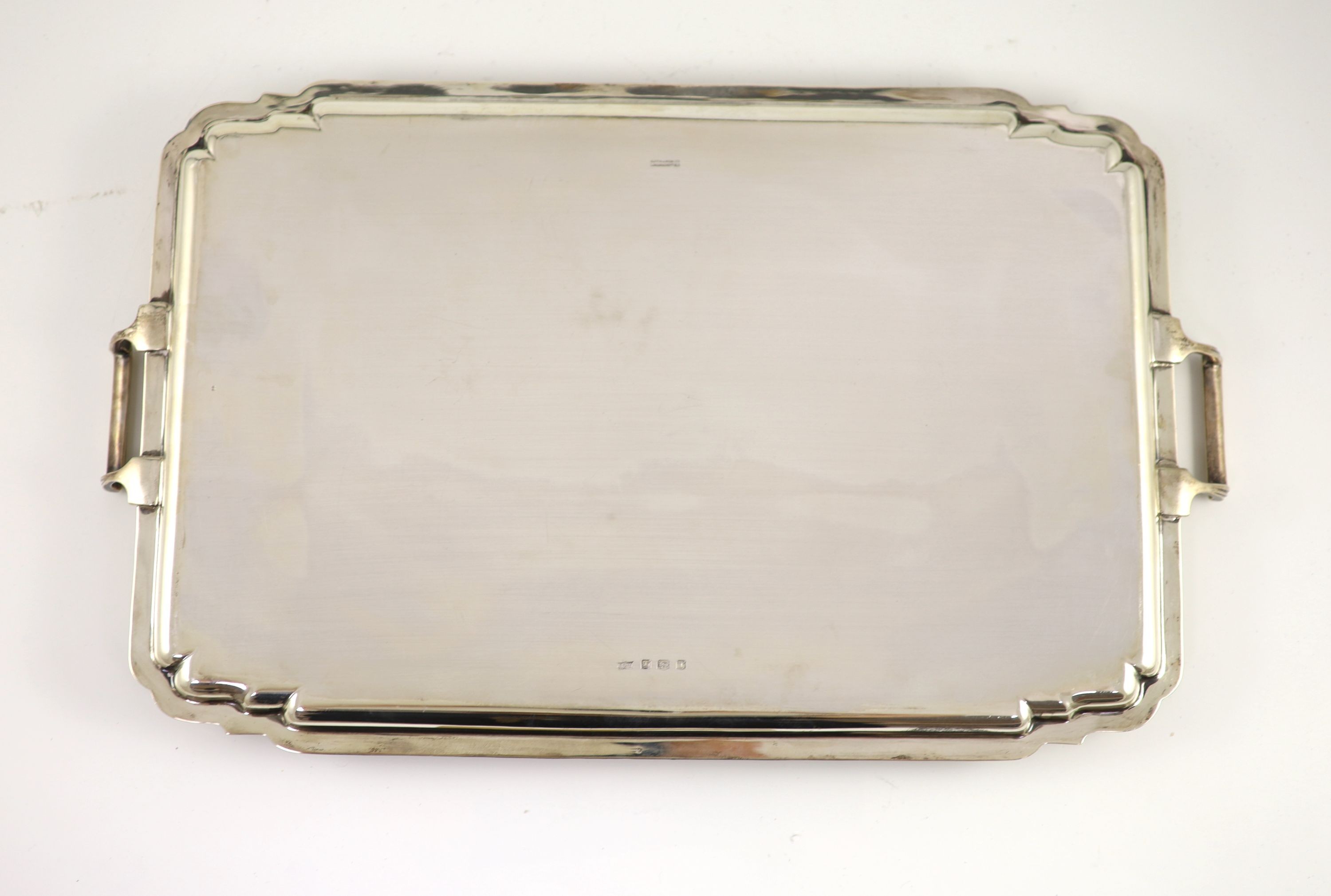 A rectangular silver two-handled tray, by Mappin & Webb,